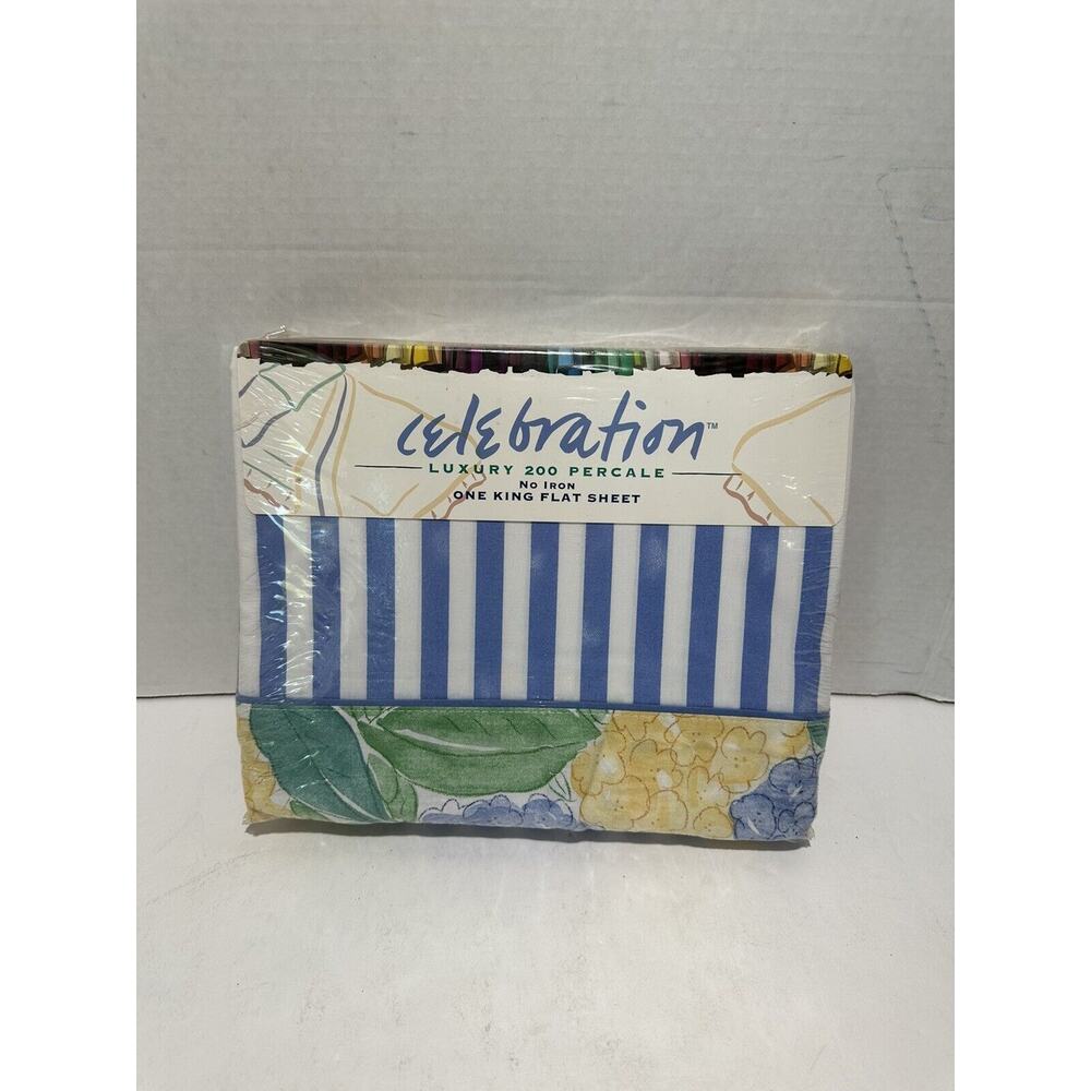 Mervyn's Celebration Luxury 200 Percale No‎ Iron King Size Flat Sheet Vintage